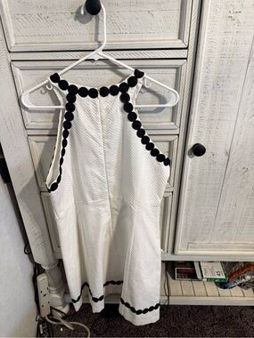 Taylor White Midi Dress with Black Circle Trim